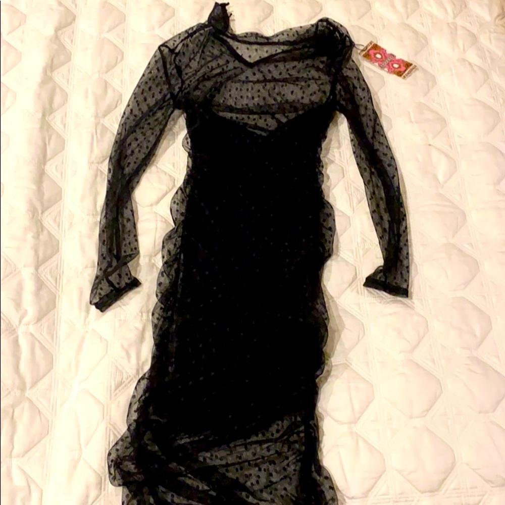 Body Con sheer high neck black dress